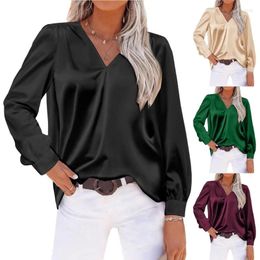 Women's T Shirts Womens Casual V-Neck Blouses Solid Colour Long Sleeve Loose Tops Elegant Work Tunics Basic Shirt Dropship
