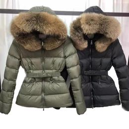 Designer high quality women's thick down jacket slimming waist slimming coat with big fur collar