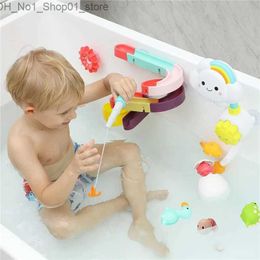Bath Toys Baby Bathtub Toy DIY Wall Suction Water Slide Bathtub Toys For Kids Mini Shower Sprinkler Bathroom Toys With Floating Animals Q231212