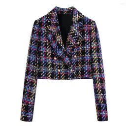 Women's Suits Fashionable Blazer Autumn Seven Color Metal Double Breasted Short Sleeved Jacket For Women