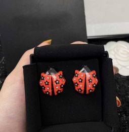 2021 New Brand Fashion Jewelry For Women Ladybird Red Resin Design Party Light Gold Earrings C Name Stamp Luxury Top Quality3702643716720