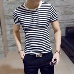 Men's Suits B1135 T-shirts For Male T-shirt Version Striped Round-collar Men T Shirts Man Tops Tees