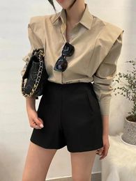 Women's Blouses Vintage Shirt Women Autumn Lapel Long Sleeve Tops Ladies Korean Casual Button Up Blouse Female Elegant Office Lady Solid