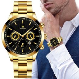 Wristwatches Luxury SHAARMS Men Quartz Watch Gold Stainless Steel Waterproof Clock Male Calendar Fashion Sport Business Watches2803