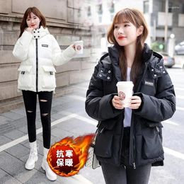 Women's Trench Coats Down Cotton Jacket Women 2023 Winter Korean Loose All-match Casual Padded Coat Famela Printing Hooded Thick Warm Parkas