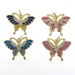 Pendant Necklaces 2023 Cute Pink Butterfly Colour Enamel Insect Animal Zircon Gold Plated Necklace Accessories For Women Fashion Jewellery