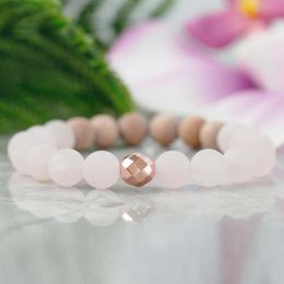 MG1072 Rose Quartz Woodbead Jewelry New Design Healing Crystals Bracelet for Love Crown Heart Chakra Wrist Mala Bracelet276b