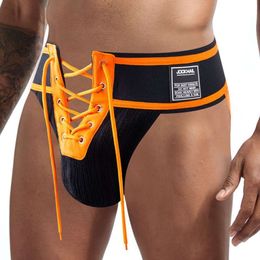 Sexy Costumes Thongs Mens Footballer Up Jockstrap Rainbow Waistband Front Lacing Gay Underwear String Open