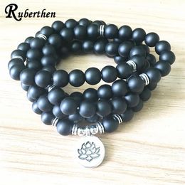 SN1382 New Design Women's Matte Black Onyx 108 Mala Beads Bracelet or Necklace Lotus Charm Yoga Bracelet 1823