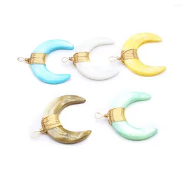 Pendant Necklaces 5 Pcs Moon Shape Random Healing Crystal Stone Pendants Agate Charms Wire Knitting For Making Jewelry Necklace Gift