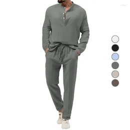 Men's Tracksuits Casual Simple Style Mens Sets Long Sleeved T-shirts Pants Solid All-match V-neck Twisted Tie Two-piece S-3XL
