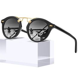 Carfia Small Acetate Polarized Sunglasses for Women Mirrored Lens Retro Double Bridge Eyewear Metal Brow Round Sunnies215j