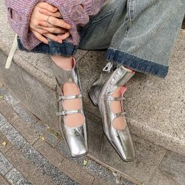 Sandals Silver Genuine Leather Square Toe Shallow Chunky Heel Lace Up Buckle High Top Side Zip Short Boots