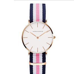 36MM Simple Womens Watches Accurate Quartz Ladies Watch Comfortable Leather Strap or Nylon Band Students Wristwatches Casual Style207p