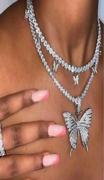Statment Big Butterfly Pendant Necklace Hip Hop Iced Out Rhinestone Chain for Women Bling Tennis Chain Crystal Animal Choker Jewel9929193