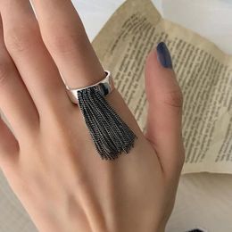 Cluster Rings Vintage Korean Fashion Punk Chain Tassel Charms Opening For Women Unisex Unique Cool Hyperbole Ring Girls Club Jewellery