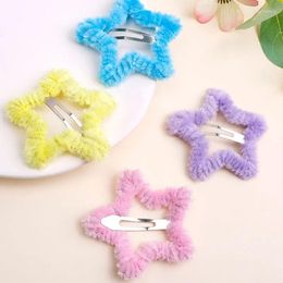 Hair Accessories 6Pcs Flannel Star Clips For Kids Colorful Alloy Barrettes Velvet Pearl Hairpin Girls BB Hairpins