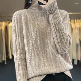Women's Sweaters Autumn And Winter Pure Wool Cashmere Sweater Ladies' Semi-turtle Neck Twist Diamond Thick Warm Fashion Loose Knit Top