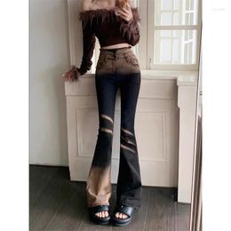 Women's Jeans Sweet Girl Slim Fit Micro Flare Autumn And Winter High Waist American Retro Worn Pants Fashion Female Clothes