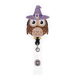 Key Rings Custom Cute Owl Animal Rhinestone Retractable ID Holder For Nurse Name Accessories Badge Reel With Alligator Clip5486779