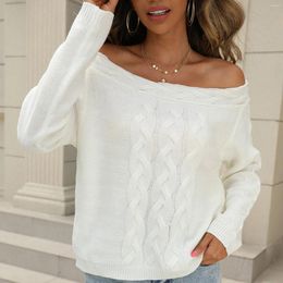 Women's Sweaters Women Sweater Elegant Off Shoulder Knitted Long Sleeve Tops Loose Vintage Chic Jumper Autumn Clothing Pull Femme