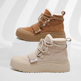 Wool Cowhide and Plush Snow Boots for Women in Winter New High-top Shoes Casual Thick Soles Genuine Leather Cotton