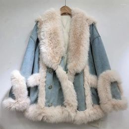 Women's Trench Coats 2023 Winter Faux Fur Coat For Women Fashion Warm Denim Parkas Female Cotton Outerwear Y4482