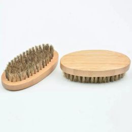 Boar Bristle Hair Beard Brush Hard Round Wood Handle Anti-static Boar Comb Hairdressing Tool For Men Beard Trim Customizable 1212