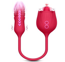 2 In 1 Rose Vibrator Female Tongue Licking Clitoris Clit Stimulator Telescopic Vibrating Love Egg Dildo Sex Toys for Women 2205143617486