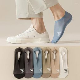 Men's Socks Summer Mesh Breathable Ice Silk White Sock Slippers Mens Invisible No Show Silicone Non-slip Low Cut Ankle Boat Stockings