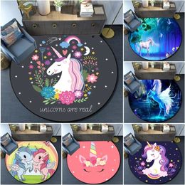 Baby Rugs Playmats Fantasy Unicorn Print Round Carpet Cartoon Animal Rug Kitchen Bedroom Living Room Rugs Kids Room Play Kids Play Mat Home Decor 231212