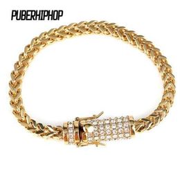 Men's Stainless Steel Gold Bracelet Iced Out Miami Cuban Link Bracelet Bling Hip Hop Jewellery For Men With Crystal Box Clasp324k