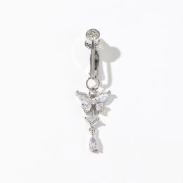 Trendy Design Butterfly Bell Button Crystal Diamond Ring Piercing Navel Belly Rings for Girl Womens Fashion Body Jewelry