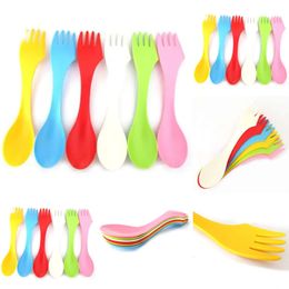 New Camp Kitchen 6pcs 3 In 1 Outdoor Camping Tableware Heat Resistant Spoon Fork Knife Camping Hiking Utensils Spork Combo Travel Tableware