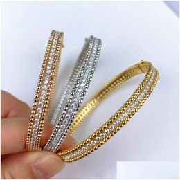 Bangle High Quality Bangle 925 Sterling Sier Single Row Zircon Bracelets Women Simple Fashion Luxury Brand Jewellery Party Gift Drop Del Dhopf