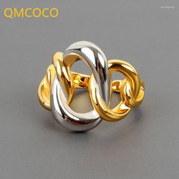 Cluster Rings QMCOCO Trendy Retro Design Irregular Twine Cross Hollow Out Silver Colour For Woman Vintage Handmade Charm Jewellery Gift