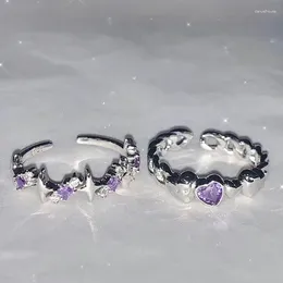 Cluster Rings Fashion Shiny Purple Rhinestone Opening Couple For Women Men Vintage Crystal Star Adjustable Ring Lover Y2K Jewellery