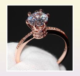 Crown Wedding Band Ring for Women Luxury Jewelry 925 Sterling Silver Rose Gold Filled Round Cut White Topaz Female Engagement Ring5464004