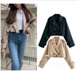 Women's Trench Coats Cropped Women Jacket With Belt Lady High Street Casual Loose Female Lapel Collar Tops 8 Colors