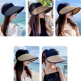 Wide Brim Hats Exquisite For Sun Visor Hat Solid Color Big Empty Top Summer Outdoo