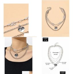 Pendant Necklaces Aprilwell 3Pcs Love Flame Gothic Necklace For Women Aesthetic Stainless Steel Choker Chain Y2K Jewelry Girl Friend D Dh5Qo
