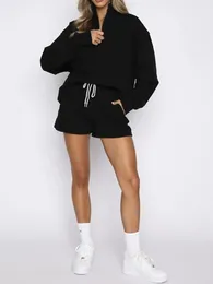 Women's Tracksuits 2 Piece Jogging Outfits Fashion Long Sleeve Half Zip High Neck Sweatshirt Shorts Set Loungewear