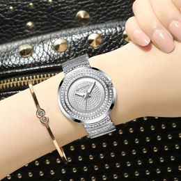 Women's Fashion Casual Analogue Quartz Watches CRRJU Women Diamond Rhinestone crystal bracelet WristWatch Feminino Gift clock262n