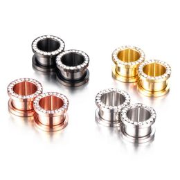 Stainless Steel Top Quality Crystal Zircon Ear Tunnels Plug Screw Fit Colorful Ear Flesh Gauge Ear Expanders Jewelry329t