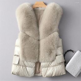 Women's Vests Faux Fur Collar Vest Jacket Imitation Slim Short Down Coat 23 Autumn Winter Fashion Warm Sleeveless Female Parka