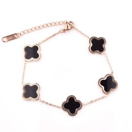 Fashion Titanium Steel Four Leaf Clover Grass Five Flower Bracelet Women's Lucky Grass Acrylic 18K Rose Gold Bracelet