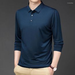 Men's Polos Spring Autumn Solid Pullover Turn-down Collar Button Long Sleeve Undershirt T-shirt England Style Casual Formal Tops
