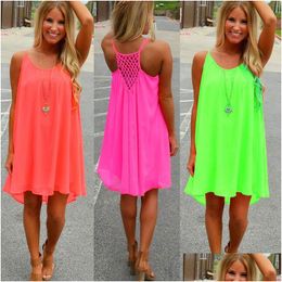 Basic Casual Dresses 2023 Fashion Sexy Women Summer Sleeveless Evening Party Beach Dress Short Chiffon Mini Womens Clothing Appare Dh3Ce