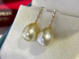 Dangle Earrings Arrival Simple 14K Gold Drop 10-11mm Water Shaped Seawater Pearl Hanging For Women Fine Wedding Jewellery