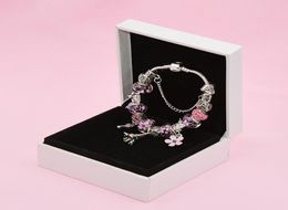 925 Sterling Silver plated Tower Pendant Charm Bracelet with Original Box for Chain Pink Red Charms Bracelets For Women Girls Wedding Party Jewelry5166349